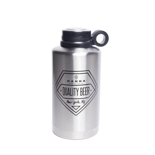 Manna 64 oz Silver Stainless Steel - Quality Beer Ring Growler Water Bottle BPA Free MA4702